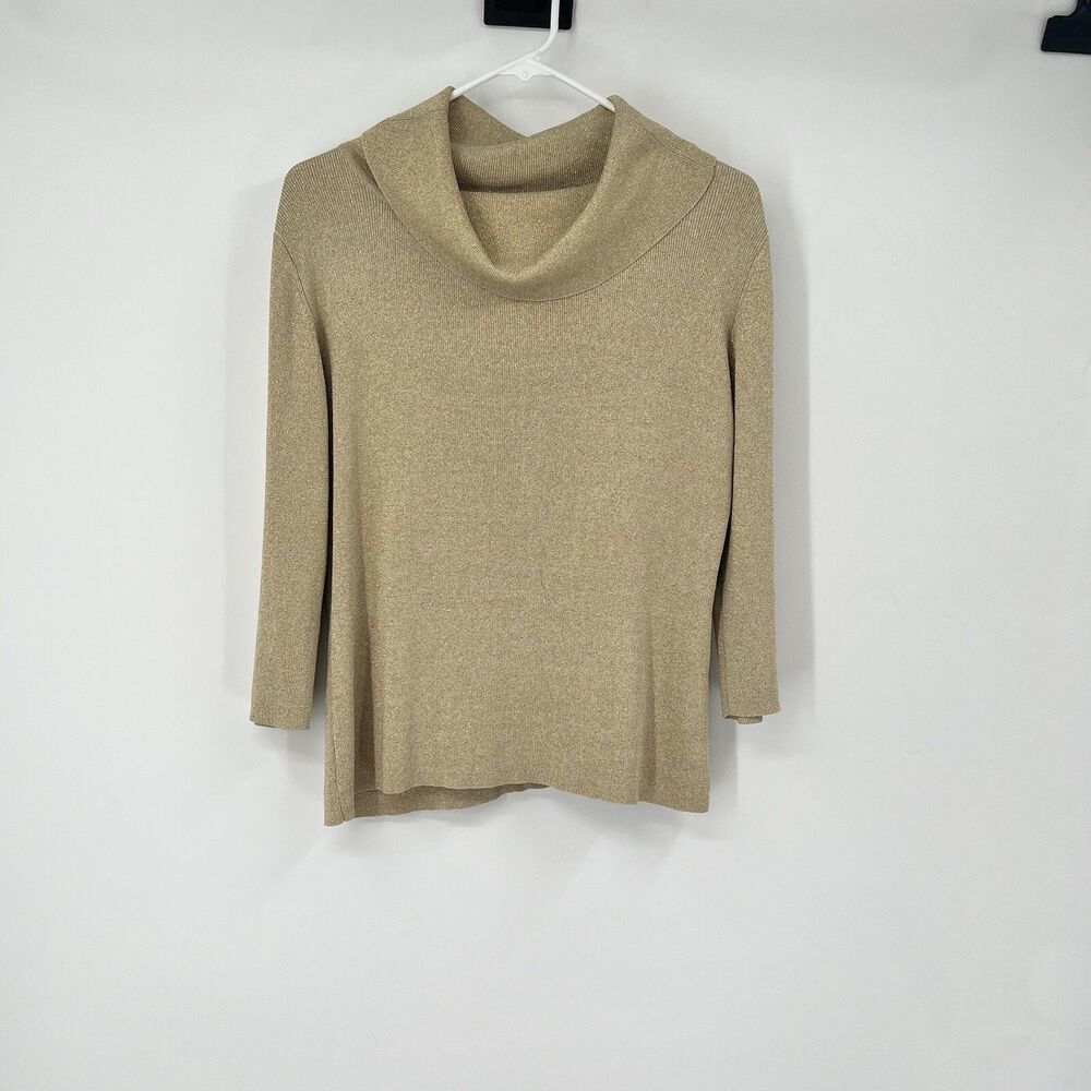 J.A.C. Gold Metallic Cowl Neck Sweater Top VTG 3/4 Sleeves Career Holiday Layer